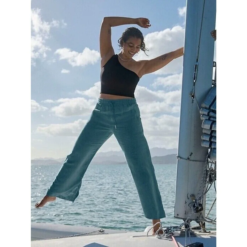 NWT Athleta Retreat Linen Wide Leg Pant Teal Blue/Green Women's Plus Size 26 - Picture 14 of 15